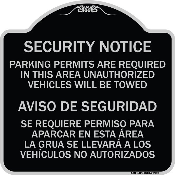 Signmission Parking Permits Are Required in This Area Unauthorized Vehicles Will Be Towed Aviso, BS-1818-22969 A-DES-BS-1818-22969
